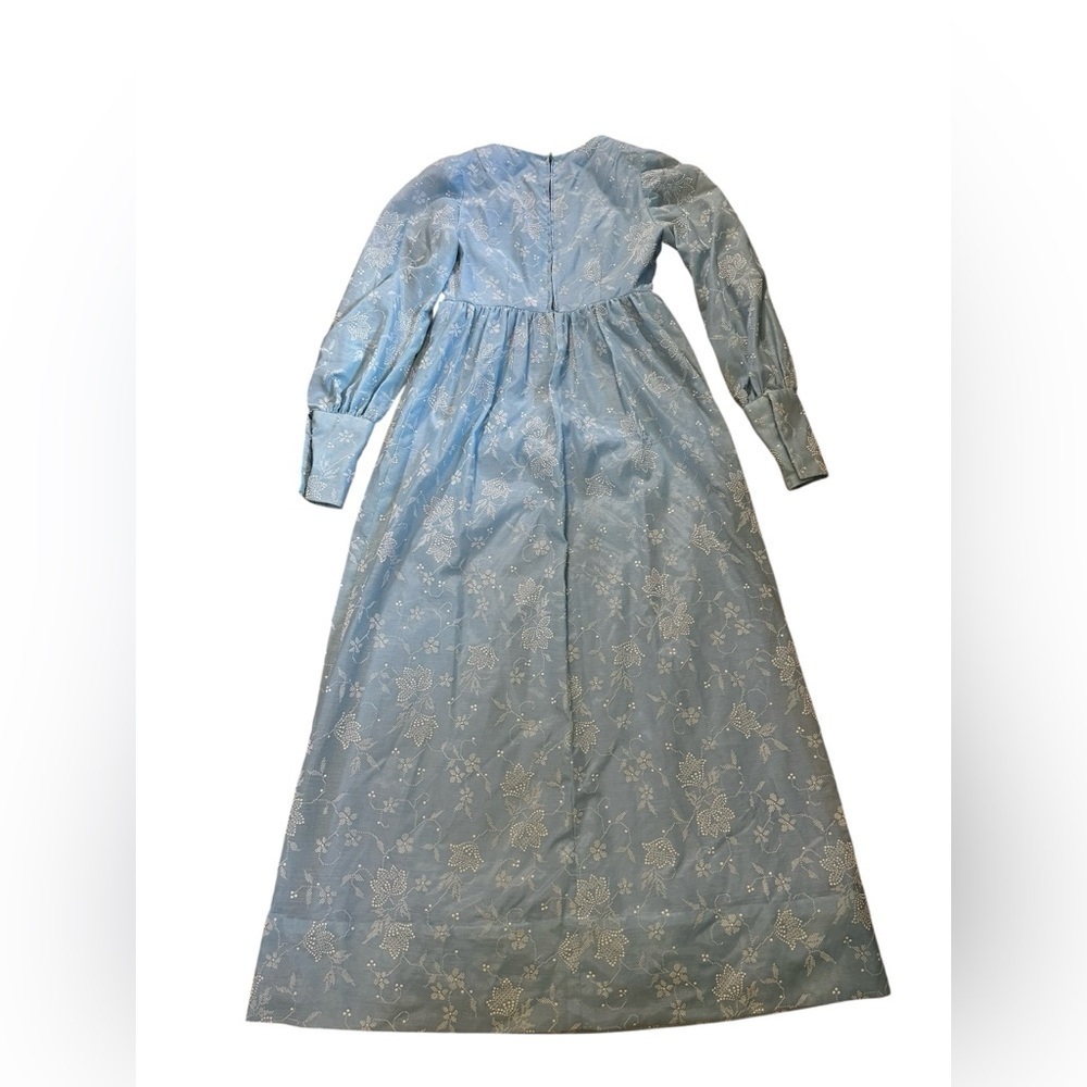 VTG 60s Handmade Blue/White Raised Design Women’s Lantern Sleeve Empire Waist XS - Picture 9 of 14